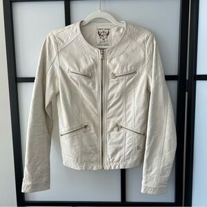 [S] Vintage Point Zero Nicole Benisti Womens White Faux Leather Moto Jacket